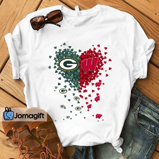 Unique Green Bay Packers Wisconsin Badgers Tiny Heart Shape T-shirt