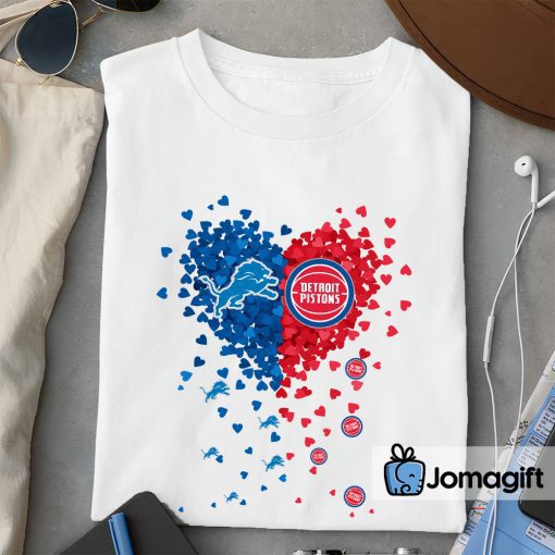 Unique Detroit Lions Detroit Pistons Tiny Heart Shape T-shirt