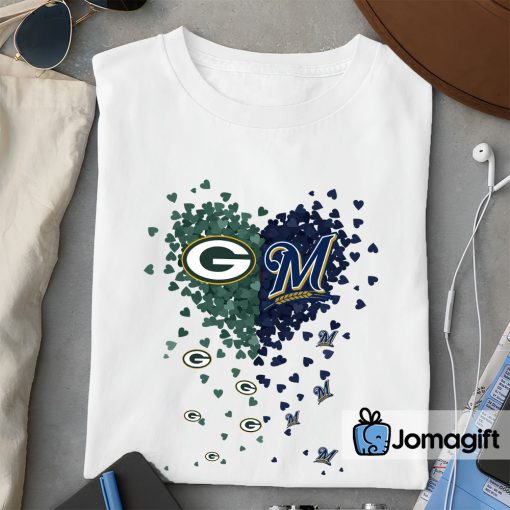 Unique Green Bay Packers Milwaukee Brewers Tiny Heart Shape T-shirt