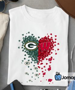 2 Unique Green Bay Packers Wisconsin Badgers Tiny Heart Shape T shirt