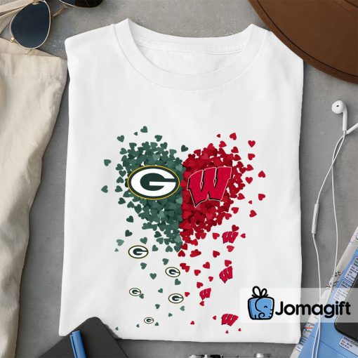 Unique Green Bay Packers Wisconsin Badgers Tiny Heart Shape T-shirt