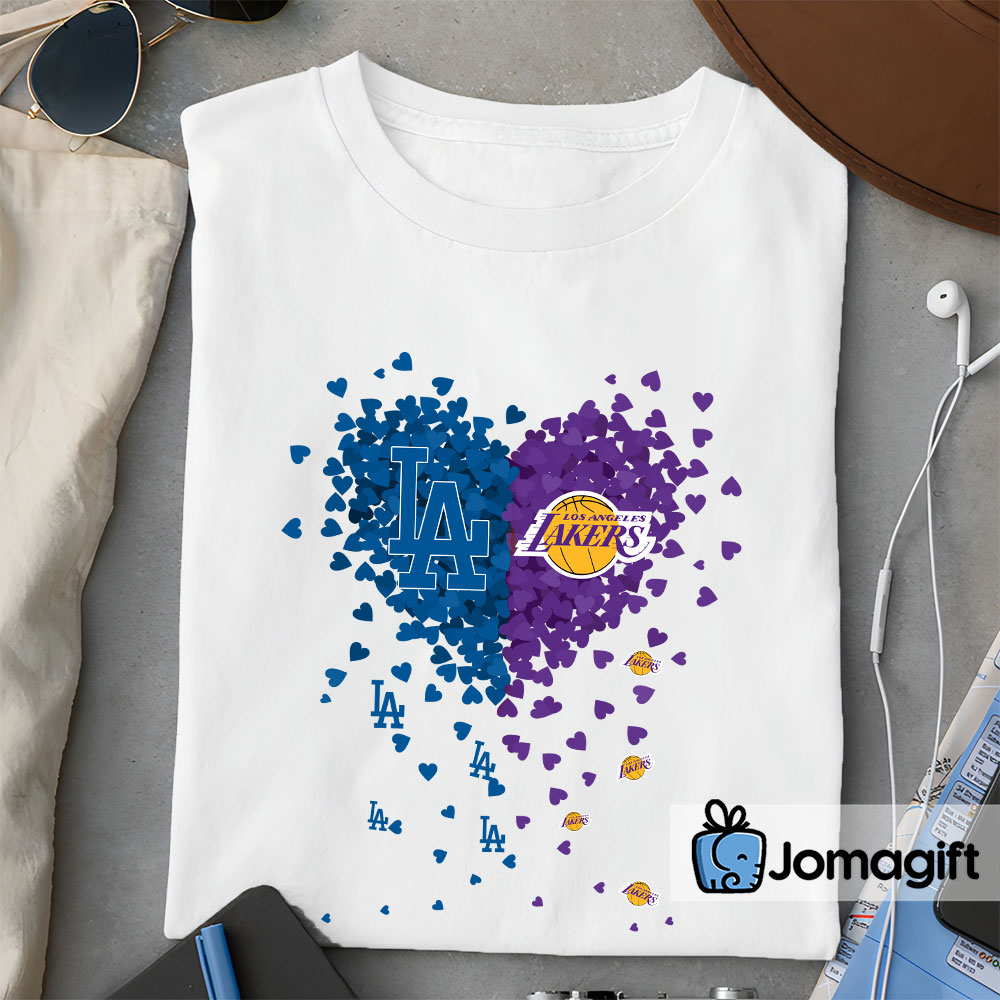 Unique Los Angeles Dodgers Los Angeles Lakers Tiny Heart Shape T-shirt -  Jomagift