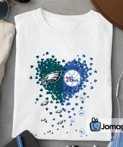 2 Unique Philadelphia Eagles Philadelphia 76ers Tiny Heart Shape T shirt