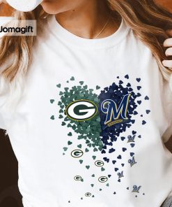 3 Unique Green Bay Packers Milwaukee Brewers Tiny Heart Shape T shirt