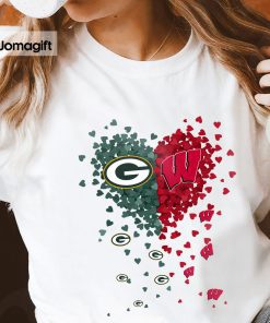 3 Unique Green Bay Packers Wisconsin Badgers Tiny Heart Shape T shirt