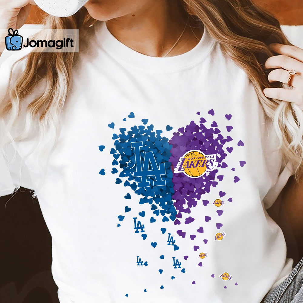 Los Angeles Dodgers Los Angeles Lakers logo heart sport gift shirt