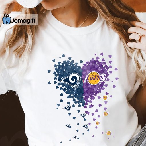 Unique Los Angeles Rams Los Angeles Lakers Tiny Heart Shape T-shirt