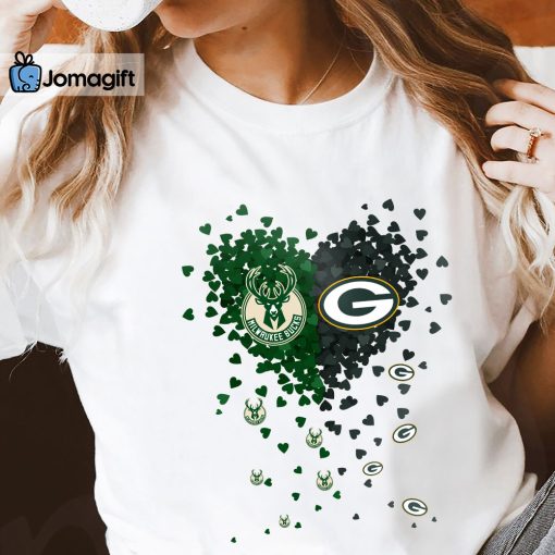 Unique Milwaukee Bucks Green Bay Packers Tiny Heart Shape T-shirt