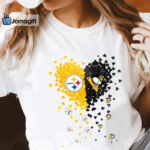 Unique Pittsburgh Steelers Pittsburgh Penguins Tiny Heart Shape T-shirt