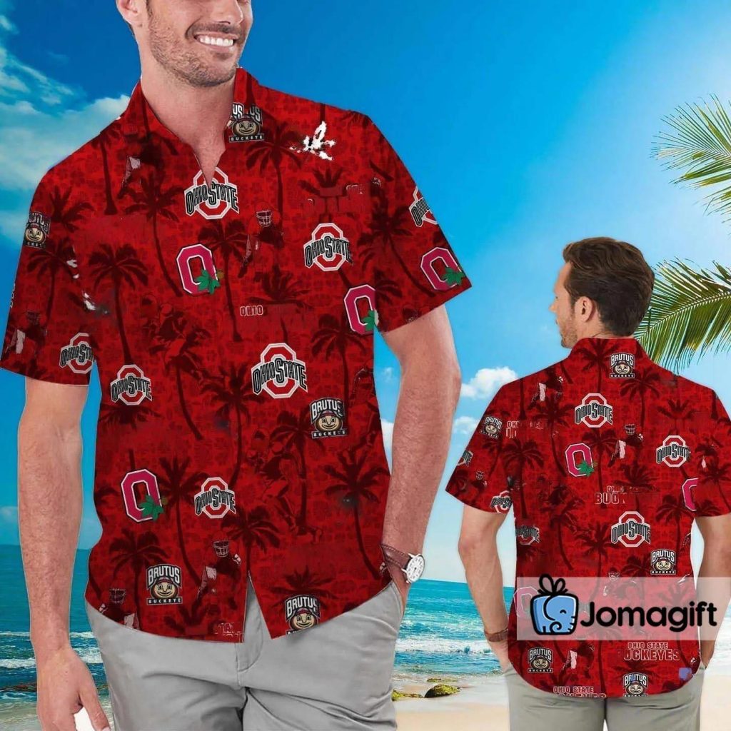 Ohio State Hawaiian Shirt Tropical Beach Coconut Tree 4