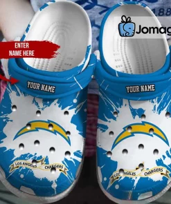 Customized Los Angeles Chargers Crocs American Flag Breaking Wall Gift