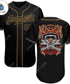 Custom Black Black Old Gold Authentic Skull Baseball Jersey 3