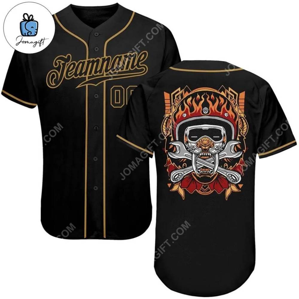 Custom Black Black-Old Gold Authentic Skull Baseball Jersey