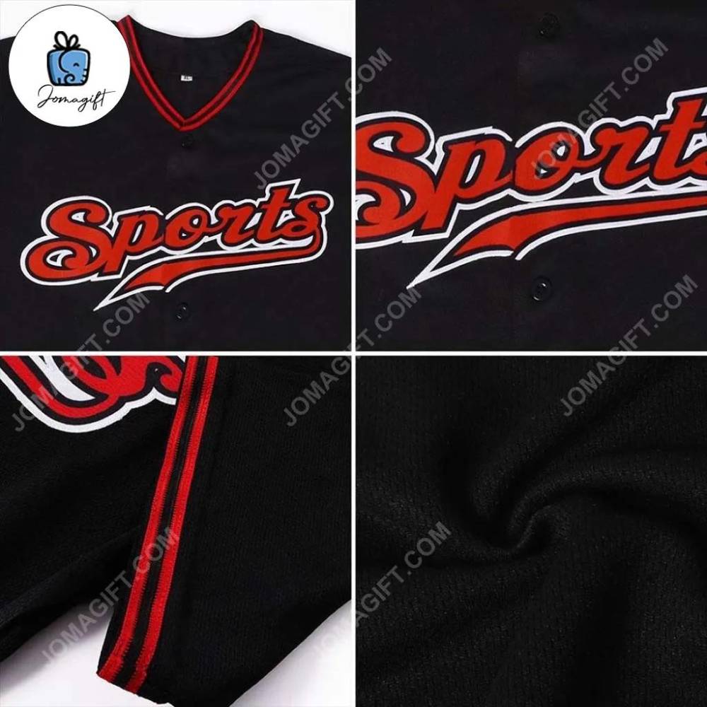 Custom Black Red White Baseball Jersey - Jomagift