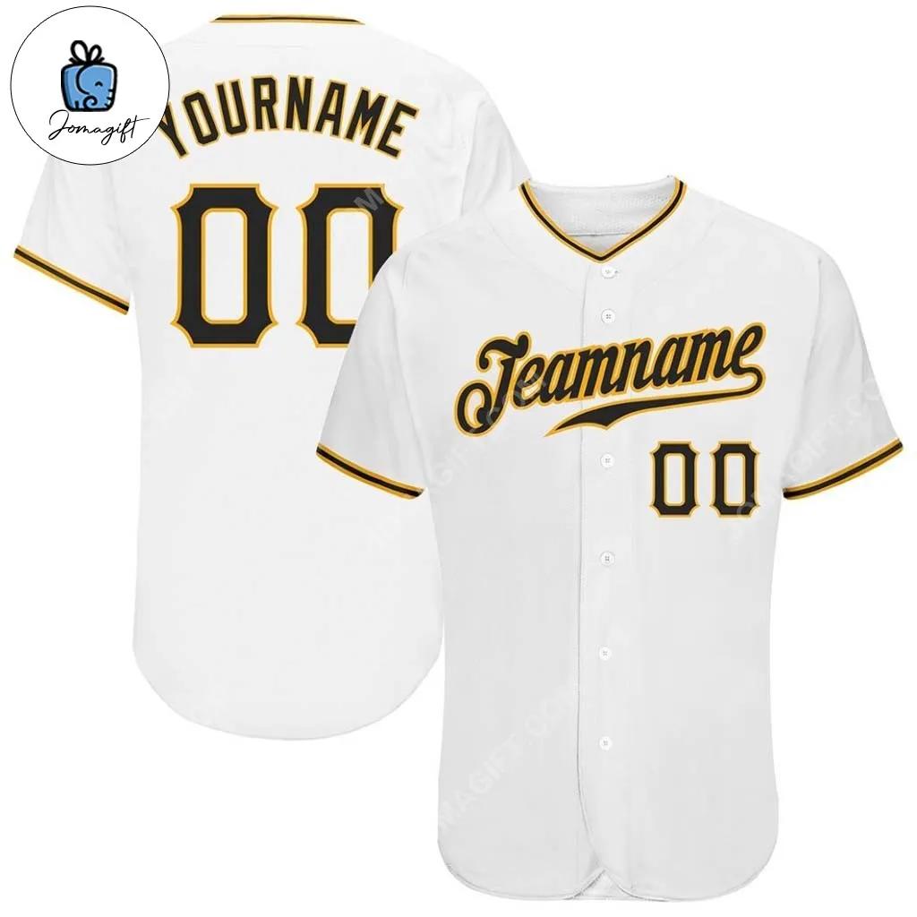 Custom White Black Gold Baseball Jersey