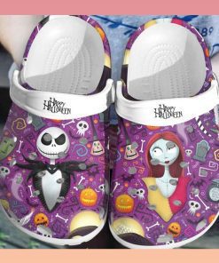 Jack and Sally Happy Halloween Crocband Clog Shoes 2 3