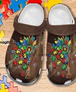 Autism Sunflower Leather Crocs Clog Shoes 1