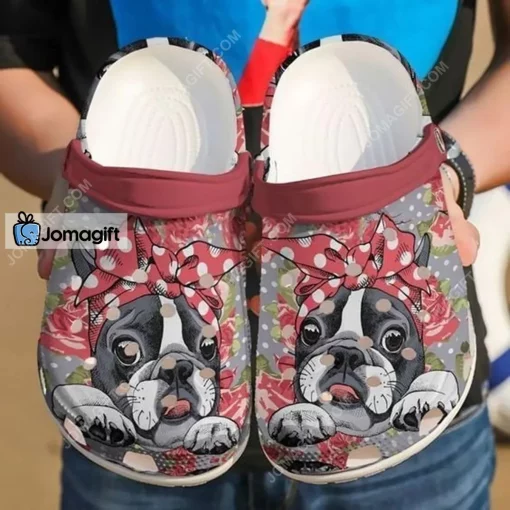 Awesome Boston Terrier Floral Crocs Shoes