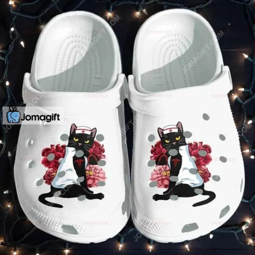 Black Cat Nurse Lover Flower Tattoo Crocs Shoes
