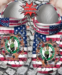 Boston Celtics American Flag Breaking Wall Crocs Clog Shoes 2