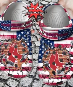 Boston Red Sox American Flag Breaking Wall Crocs Clog Shoes