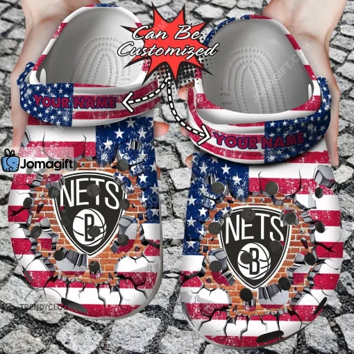 Brooklyn Nets American Flag Breaking Wall Crocs Clog Shoes