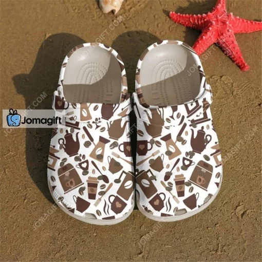 Brown Coffee Pattern Crocs Shoes