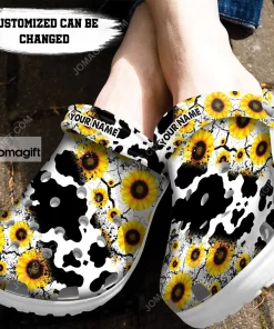 Cow Sunflower Stripe Crocs Clog Shoes 1