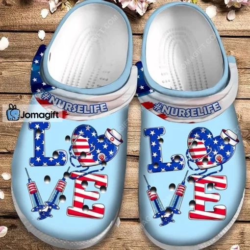 Custom American Love Nurse 4Th Of July Crocs Shoes