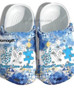 Custom April Wear Blue Peace Love Autism Awareness Crocs Clog Shoes