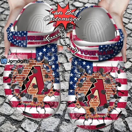 Custom Arizona DiamondbacksAmerican Flag Breaking Wall Crocs Clog Shoes