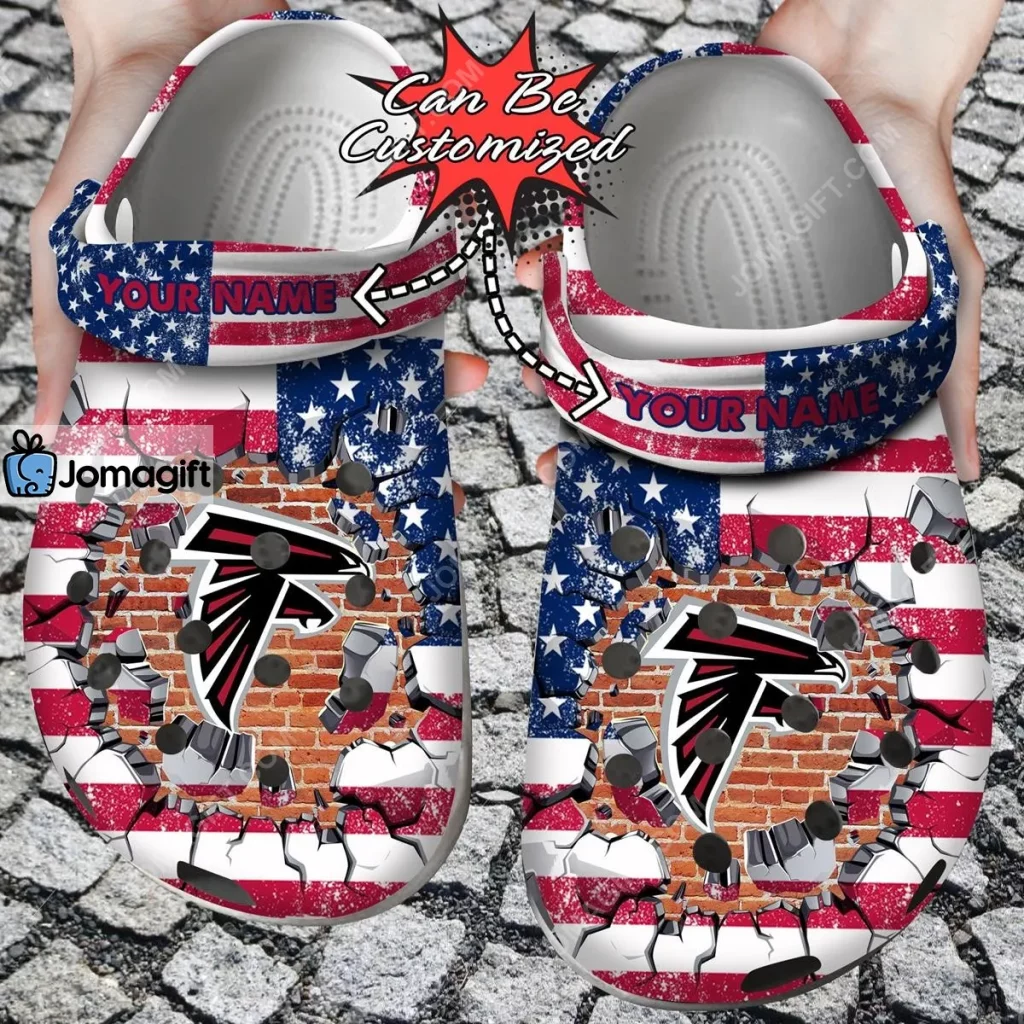 Custom Atlanta Falcons American Flag Breaking Wall Crocs Clog Shoes