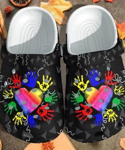 Custom Autism Awareness Colorful Hand With Heart Love Crocs Clog Shoes
