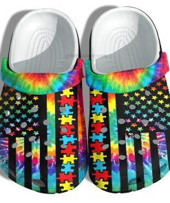 Custom Autism Awareness Usa Flag Puzzle Crocs Clog Shoes 1