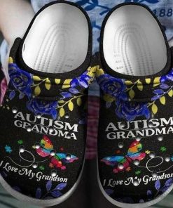 Custom Autism Grandma I Love My Grandson Butterfly Crocs Clog Shoes