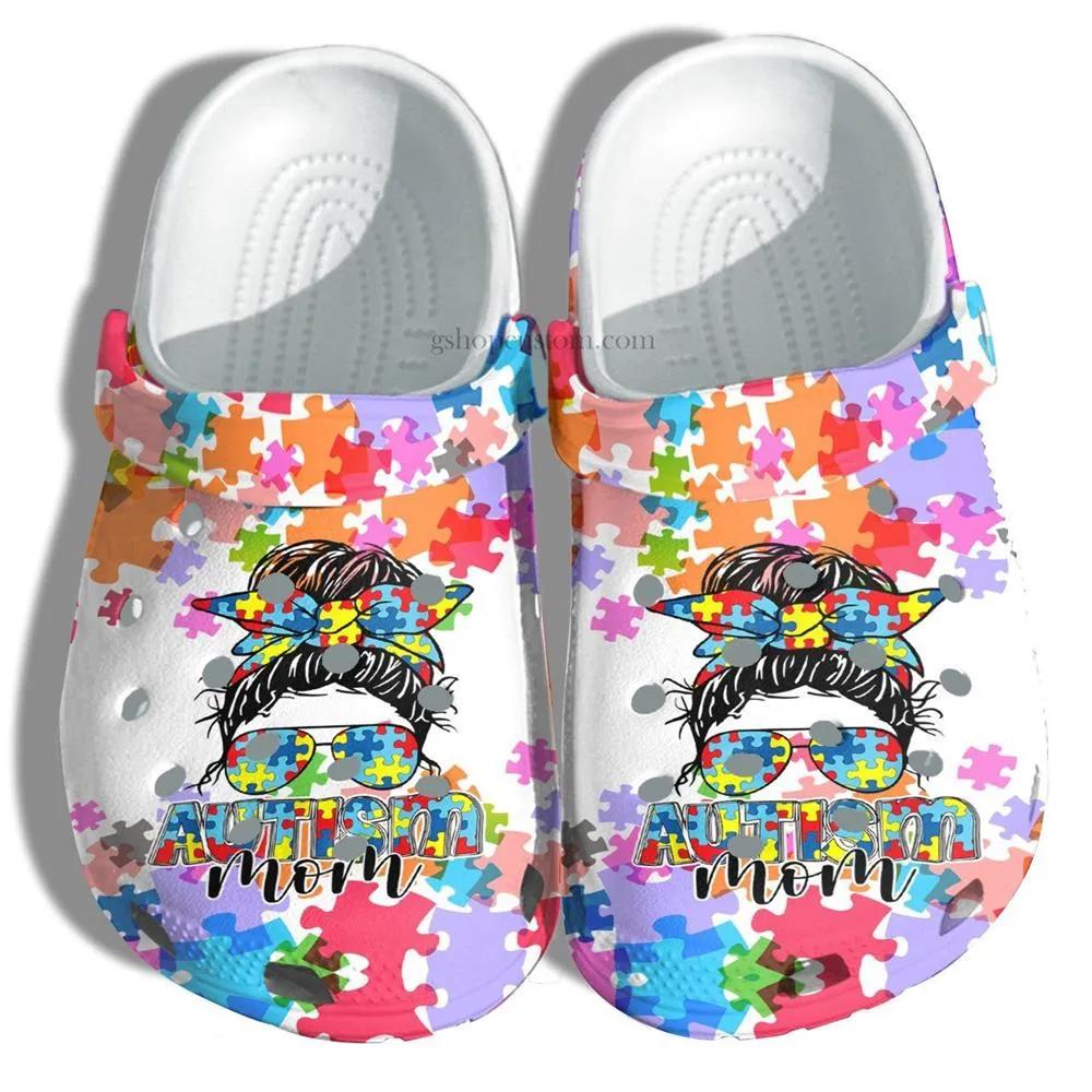 Custom Autism Mom Puzzel Rainbow Crocs Clog Shoes - Jomagift