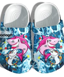 Custom Autism Shark Mom And Shark Baby Beach Crocs Clog Shoes