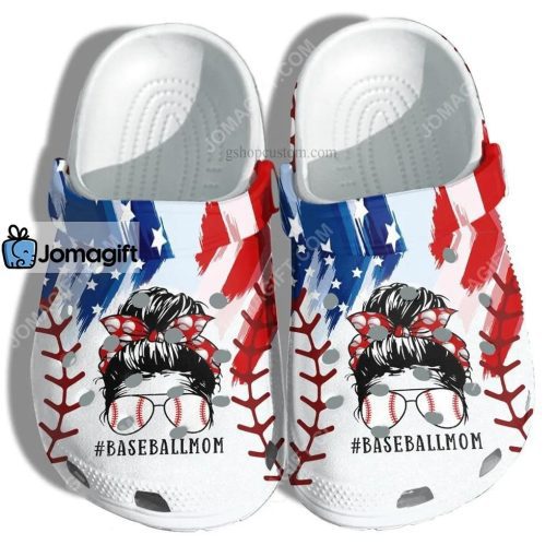 Custom Baseball Mom America Flag Croc Clog Shoes