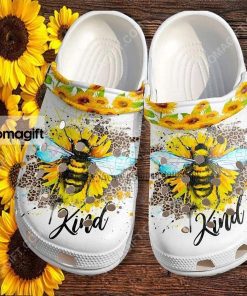 Custom Bee Kind Sunflower Leopard Crocs Clogs Shoes 1
