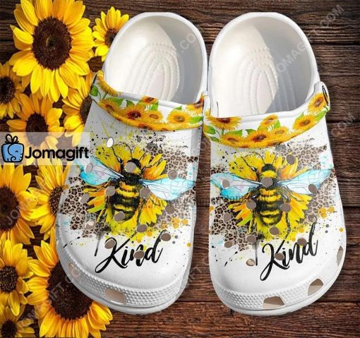 Custom Bee Kind Sunflower Leopard Crocs Clogs Shoes