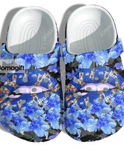 Custom Blue Lip Autism Puzzel Style Crocs – In April Wear Blue Croc Clogs Shoes
