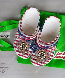 Custom Boston Bruins American Flag Breaking Wall Crocs Clog Shoes