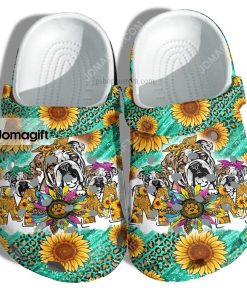 Custom Bull Dog Mom Sunflower Leopard Crocs Clog Shoes 1
