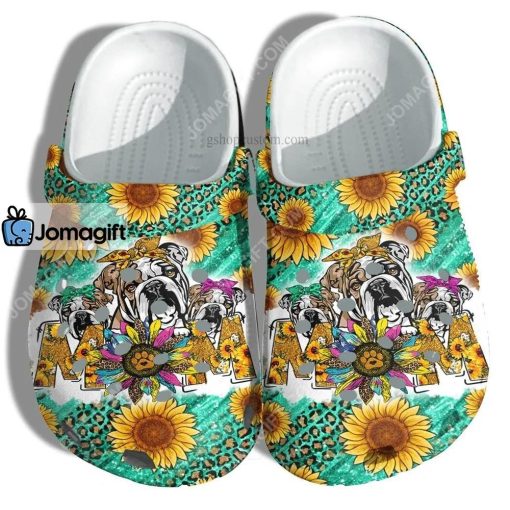 Custom Bull Dog Mom Sunflower Leopard Crocs Clog Shoes