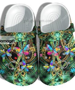 Custom Butterfly Autism Flower Hippie Crocs Clog Shoes