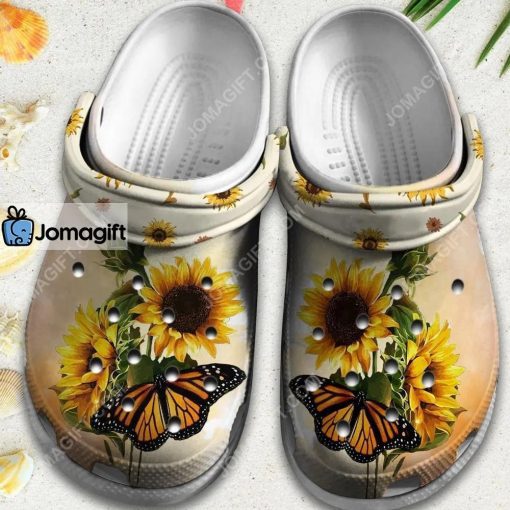 Custom Butterfly On Sunflower Crocs Clog Shoes