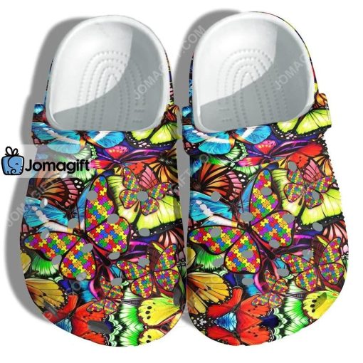 Custom Butterfly Puzzel Autism Awareness Crocs Clog Shoes
