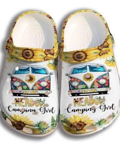 Custom Camping Girl Sunflower Hippie Crocs Clog Shoes 3
