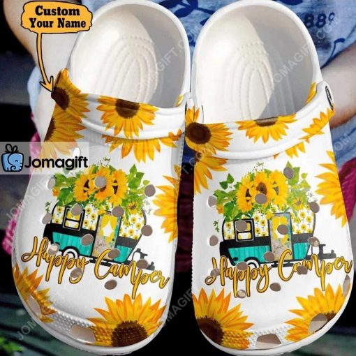 Custom Camping Happy Camper Sunflower Clog Shoes