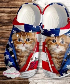 Custom Cat Usa Flag 4Th Of July America Crocu Clogs Shoes 1